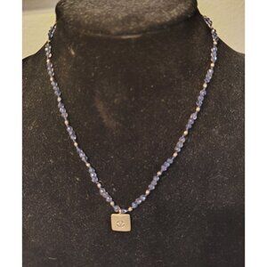 Satya .925 Sterling Silver Sapphire Beaded Necklace, Lotus Flower, 16", Dainty